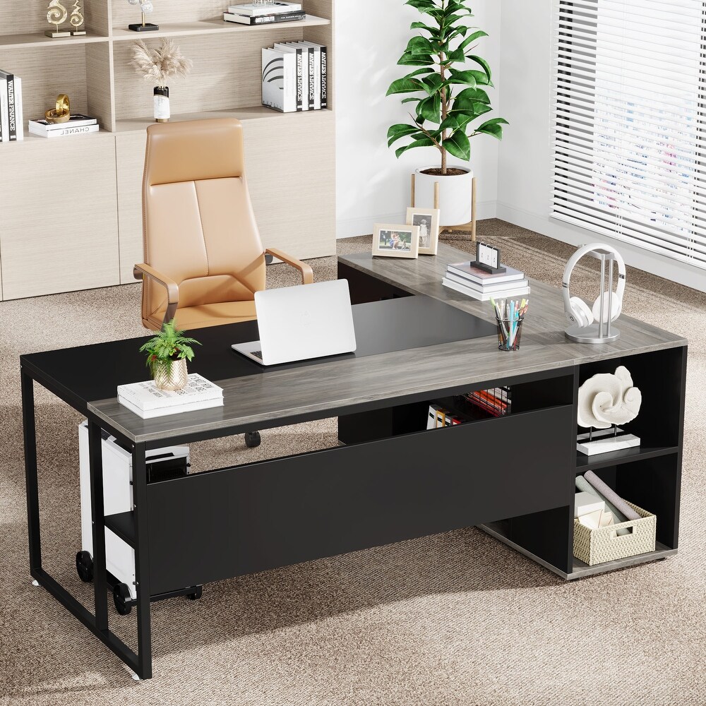 71 inch L Shaped Computer Desk with Cabinet