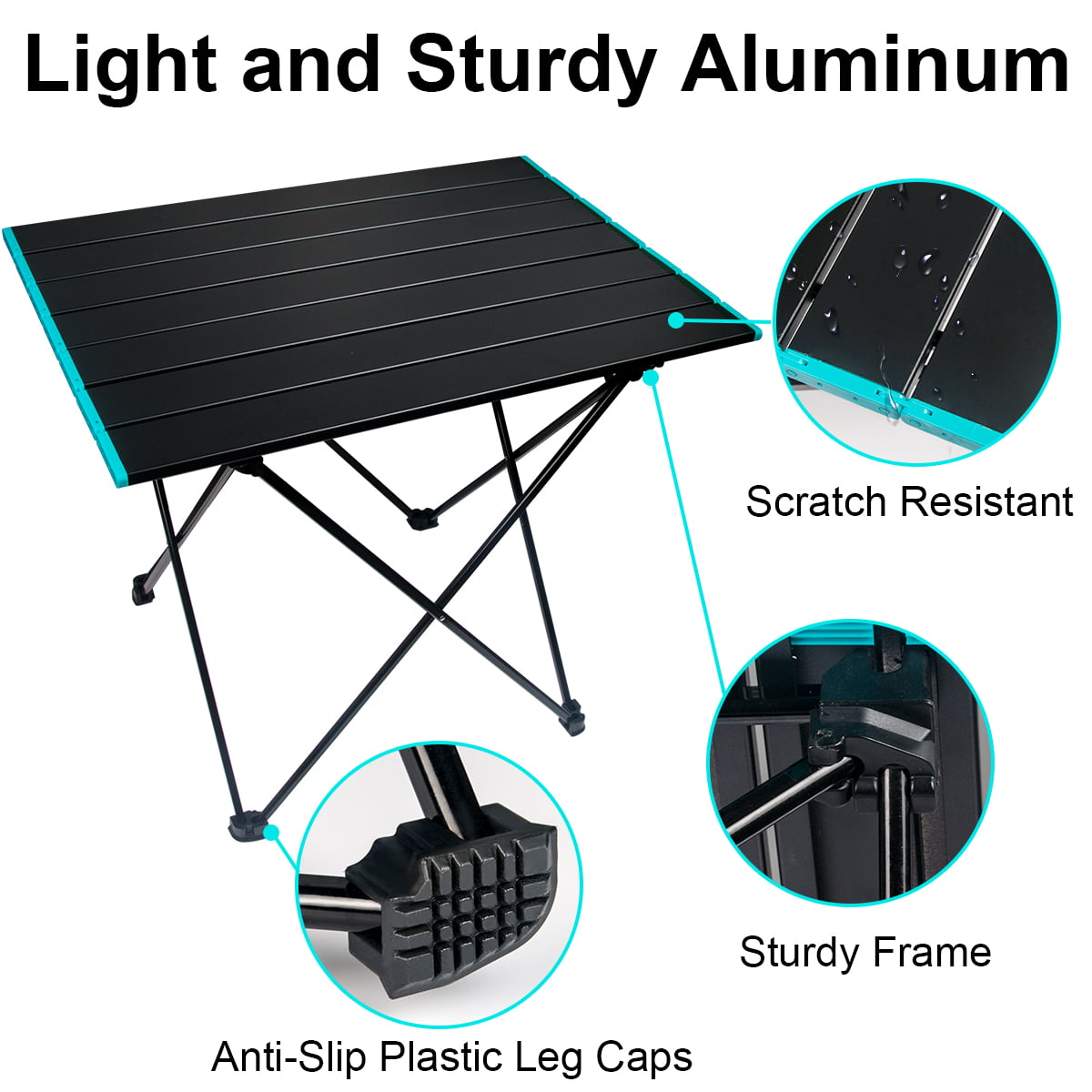 Portable Camping Side Table, Ultralight Aluminum Folding Beach Table with Carry Bag for Outdoor Cooking, Picnic, Camp, Boat, Travel(M-Size)