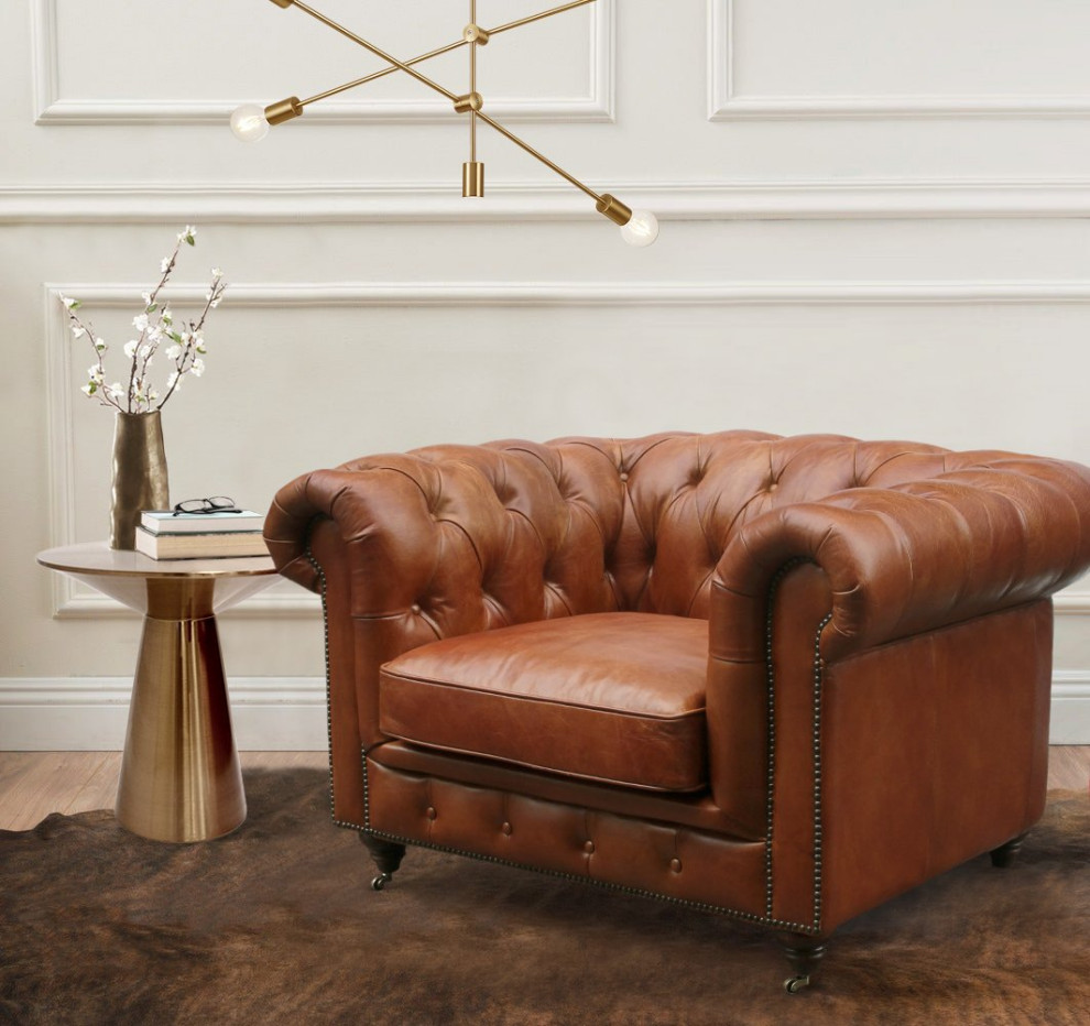 Pasargad Home Chester Bay Contemporary Leather Tufted Chair in Brown/Bronze   Traditional   Armchairs And Accent Chairs   by Pasargad Home  Houzz