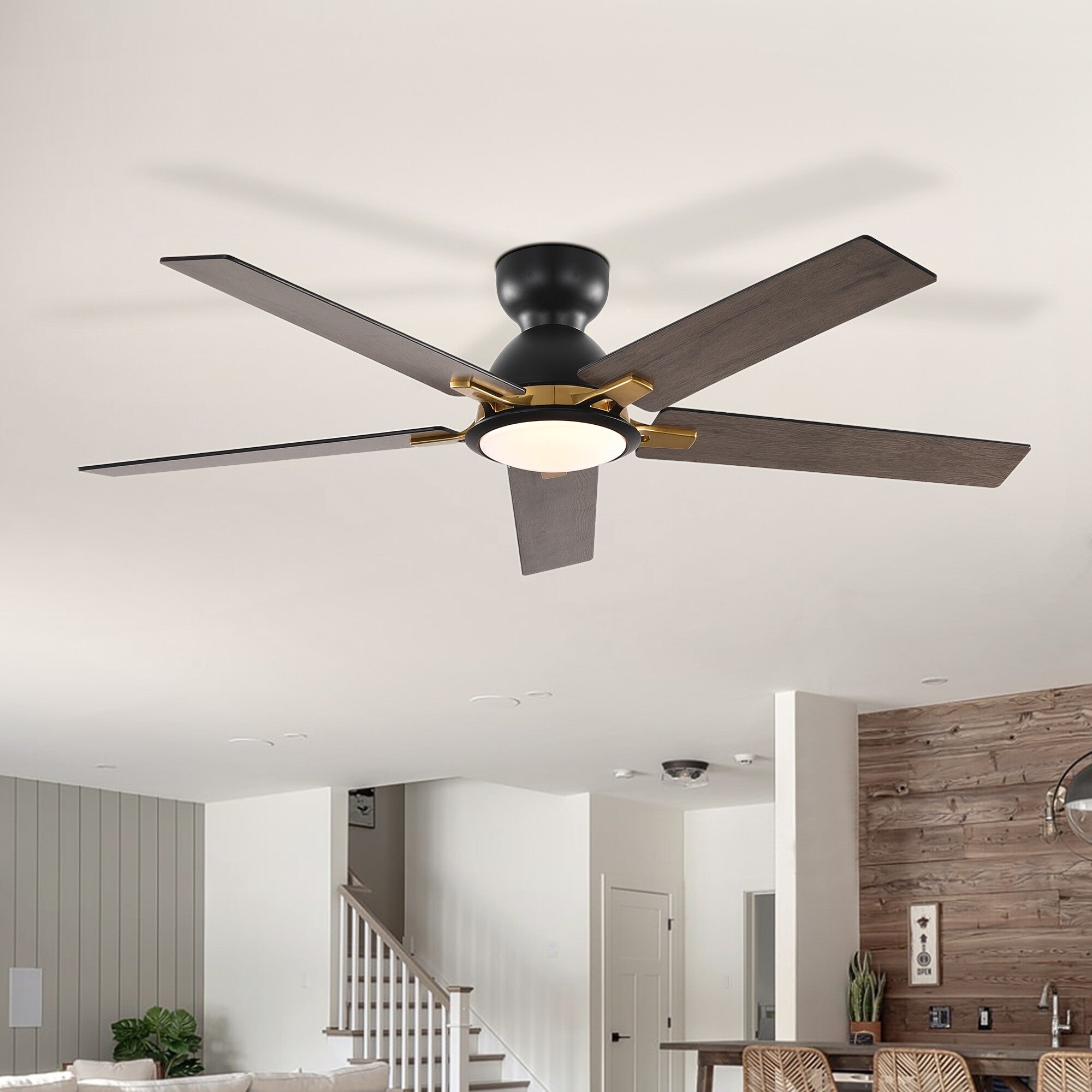 52  inch 5 Blade Flush Mount Ceiling Fan with LED Light Remote - 52 inch Shopping - The Best Deals on Ceiling Fans | 41659440