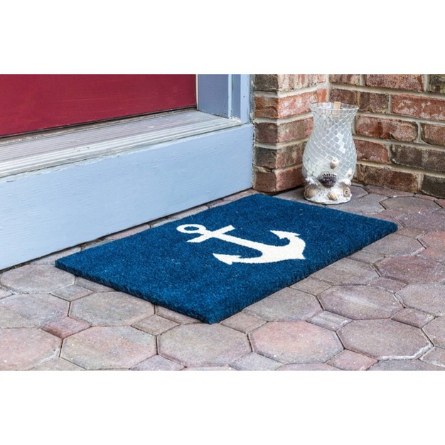 X 2 x27 4 quot Anchor Nautical Indoor outdoor Coir Doormat Blue white Entryways