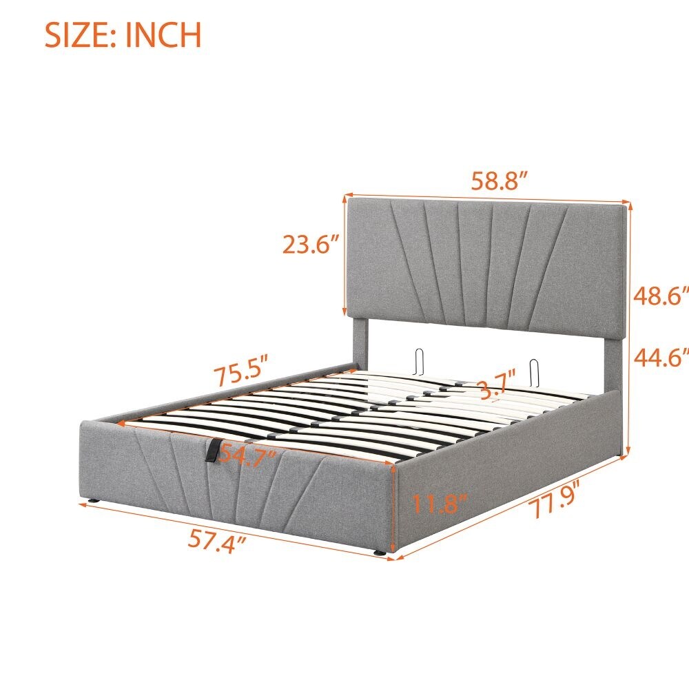 Queen size Upholstered Platform bed with a Hydraulic Storage System