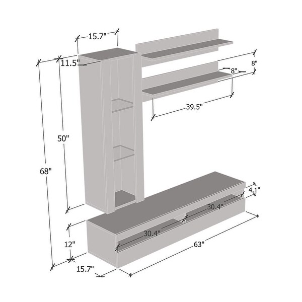 Fly H2 35TV Wall Mounted Floating Modern Entertainment Center