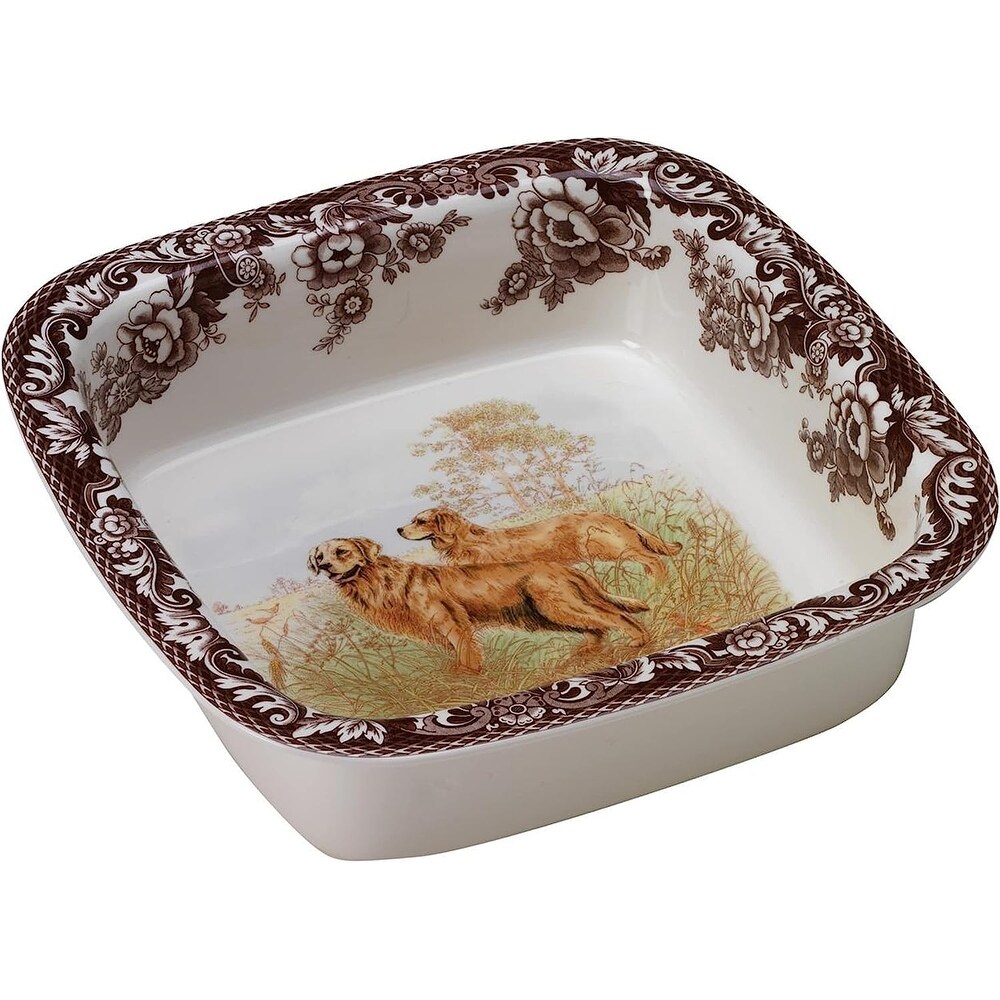 Spode Woodland Square Rim Dish Golden Retriever