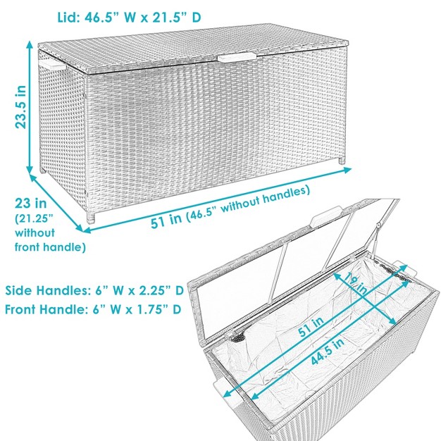 Sunnydaze 75 Gallon Indoor outdoor Acacia Wood And Resin Wicker Storage Deck Box With Hinged Lid