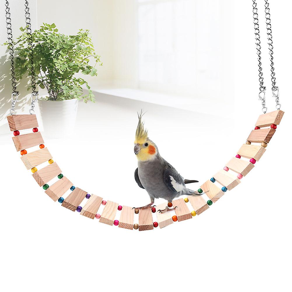 Small Animals Wood Hanging Soft Bridge Toy Squirrel Parrot Widen Ladder Cage Toys L