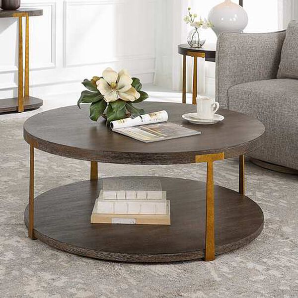 Palisade Rich Coffee and Natural Round Wood Coffee Table