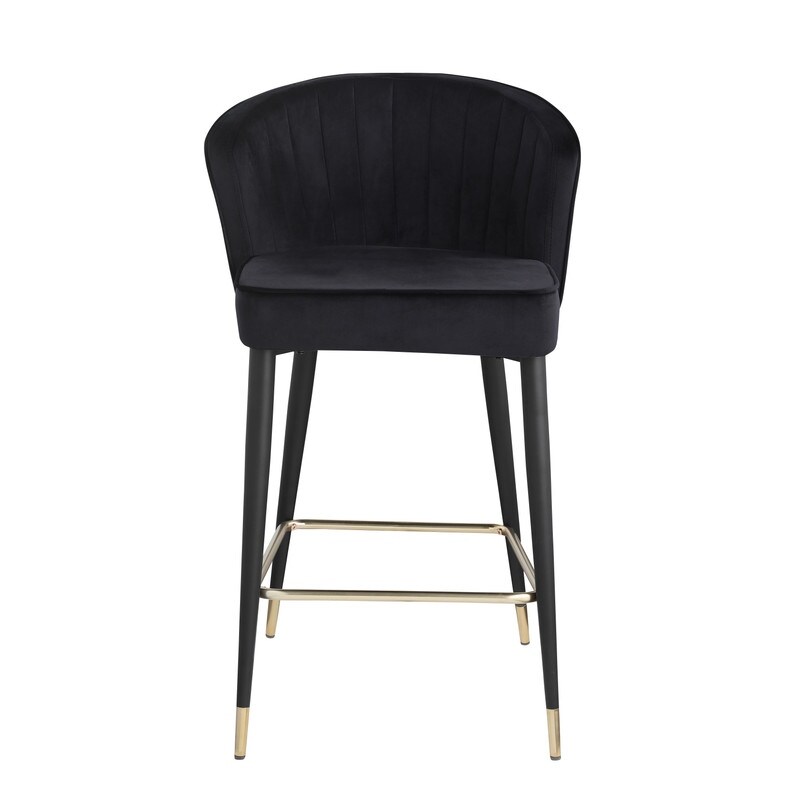 Contemporary Velvet Upholstered Counter Height Stool with Metal Legs