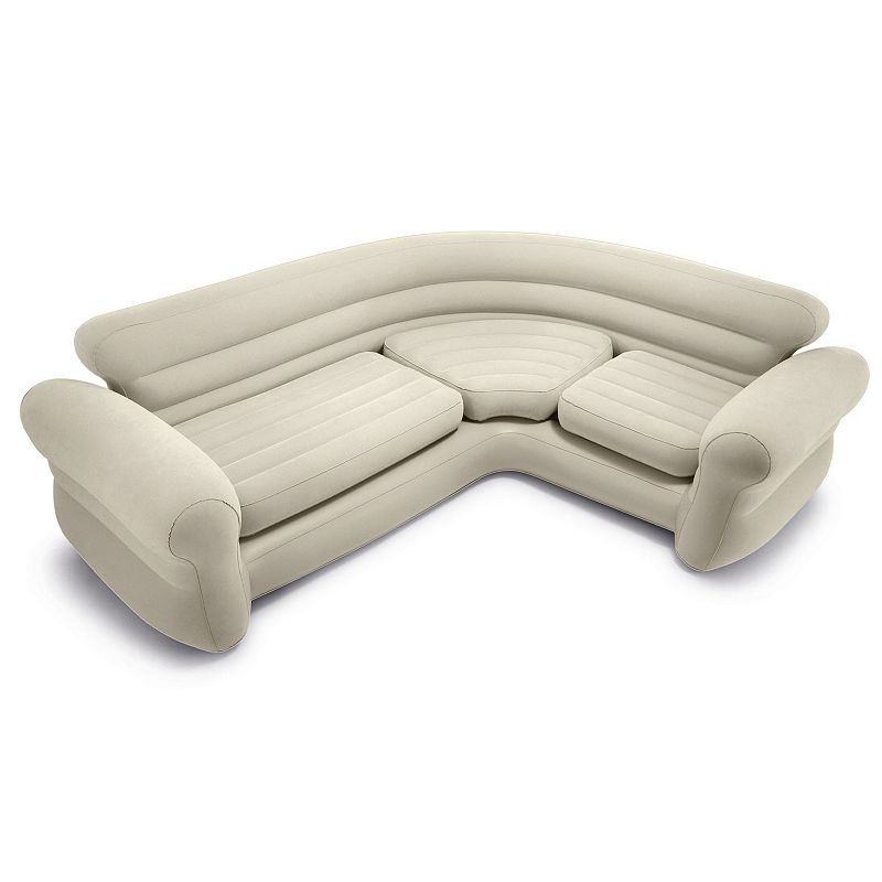 Intex Inflatable Corner Living Room Air Mattress Sectional Sofa Couch， Beige