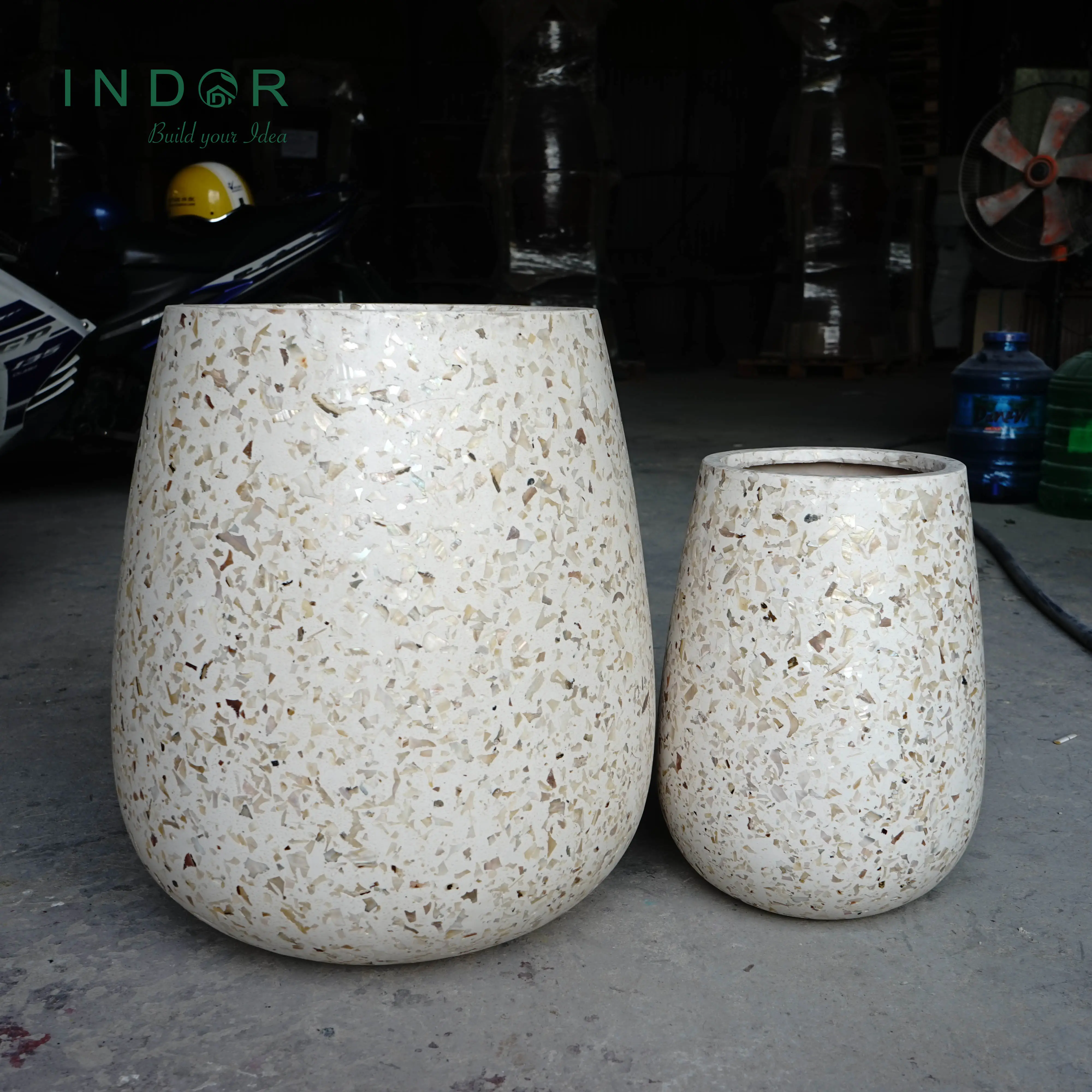 High Quality Flower nursery production pots planters Garden Supplies Home Vietnam Indoor Cream Fiberstone 9kg vase plant pots