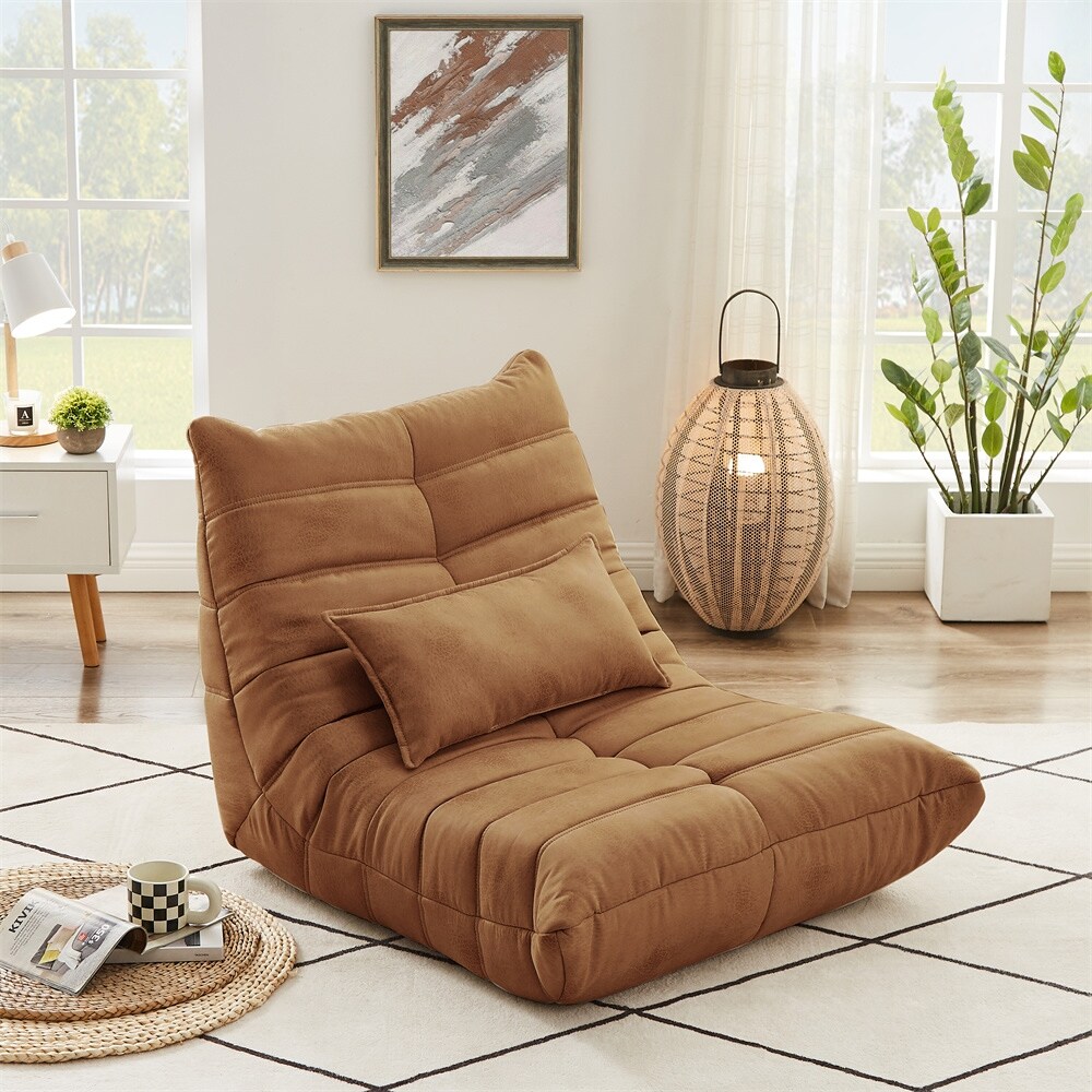 Soft Suede Lounge Chair Lazy Floor Sofa Accent Bean Bag Couch for Living Room Chair