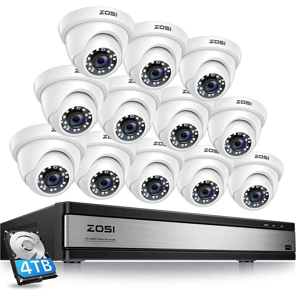 ZOSI 16-Channel 1080p 4TB DVR Security Camera System with 12 Wired Dome Cameras 16JK-418W12-40