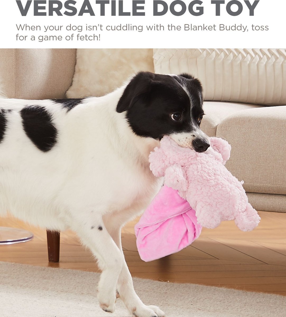 Outward Hound Blanket Buddies Pink Lamb Small Blacket Treat and Squeaky Dog Toy， Pink