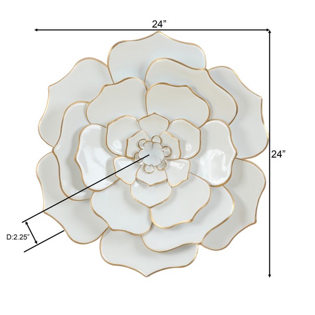 Luxenhome White And Gold Flower Metal Wall Decor