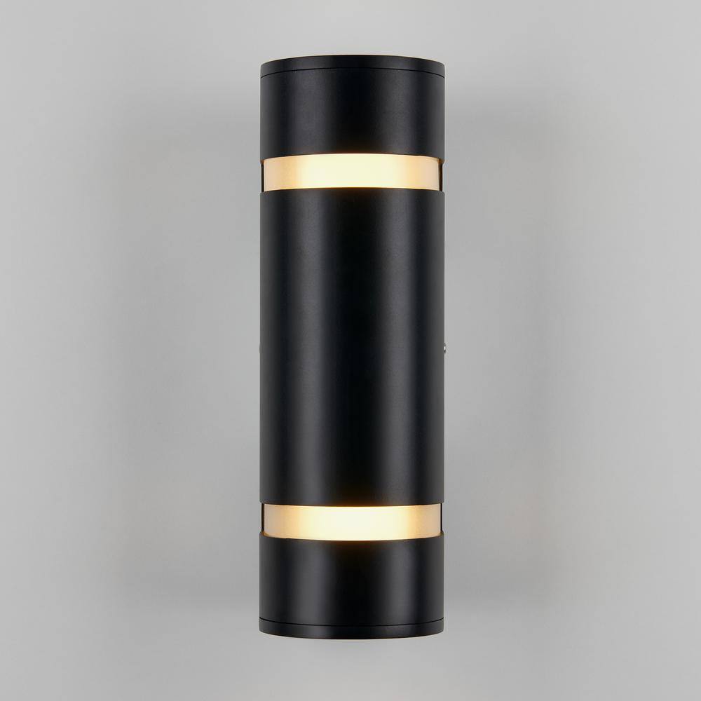 Artika 3-Way Stream Black Modern Outdoor Hardwired Garage and Porch Light Cylinder Sconce AMP71-HDBL