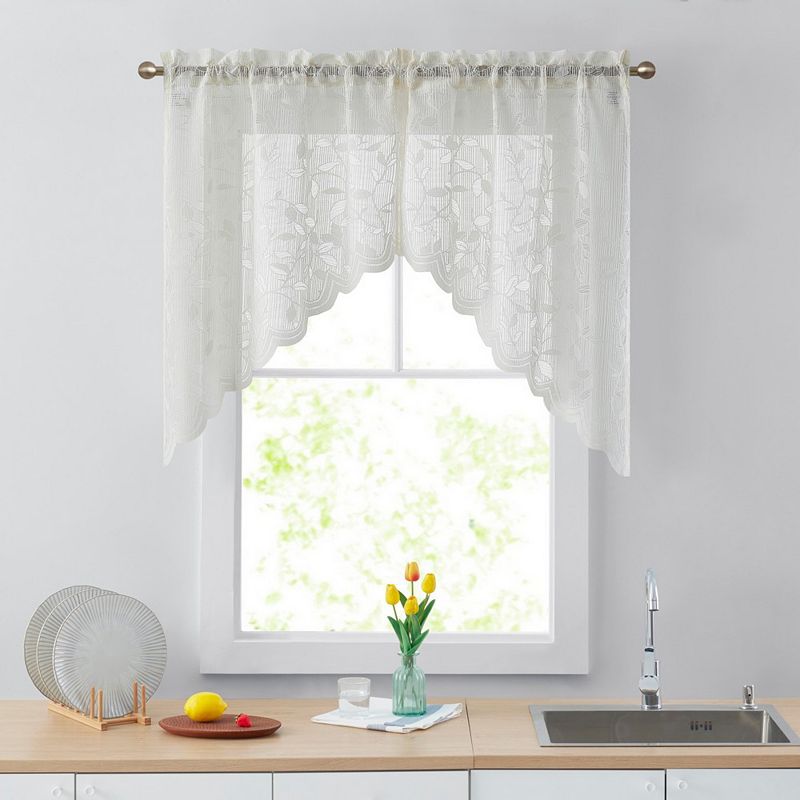 THD Jayce Semi Sheer Kitchen Swag Curtain Panels - Rod Pocket for Small Windows - 30 W x 36 L (Pair)