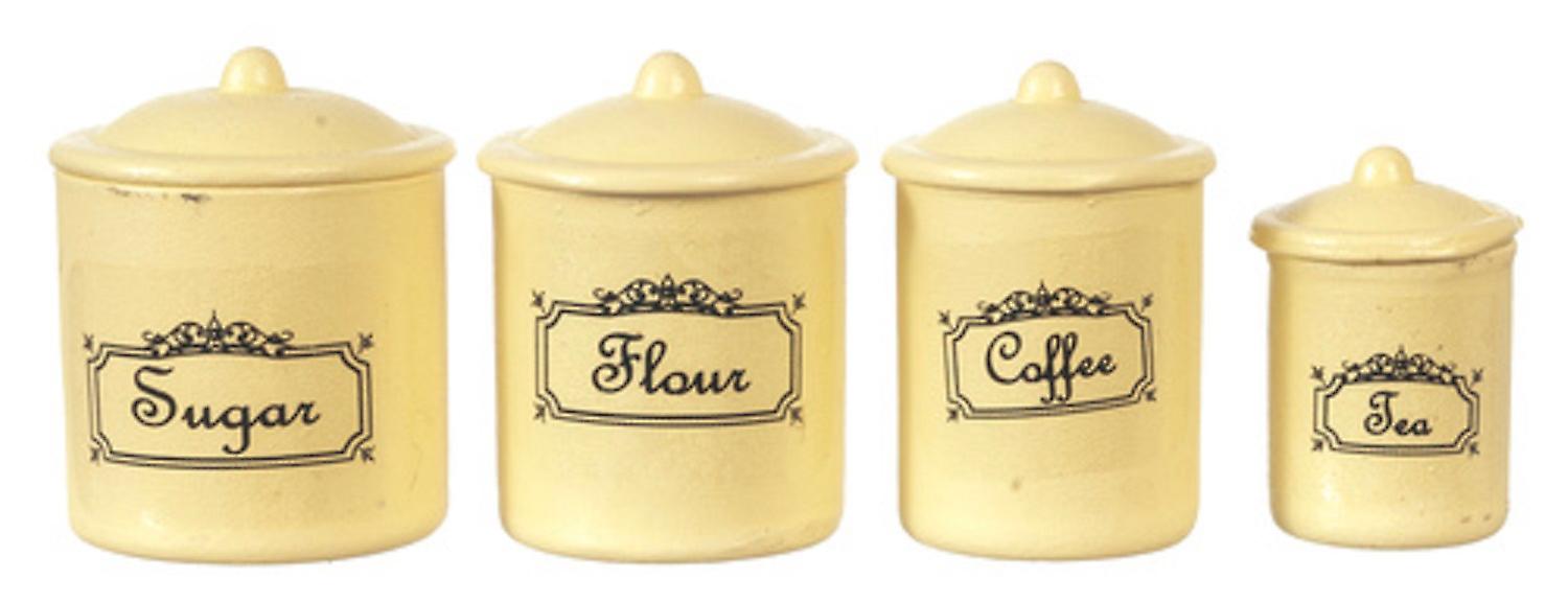 Dolls House Cream Metal Canister Set Storage Jars Miniature Kitchen Accessory