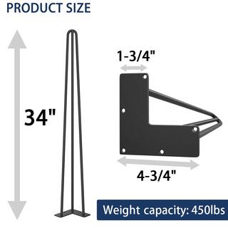 WINSOON 34 in. Black Coating Metal Bench Legs Hairpin Table Legs for Furniture Feet (Set of 4-Pack 3-Rod Black) USHOM4007-1