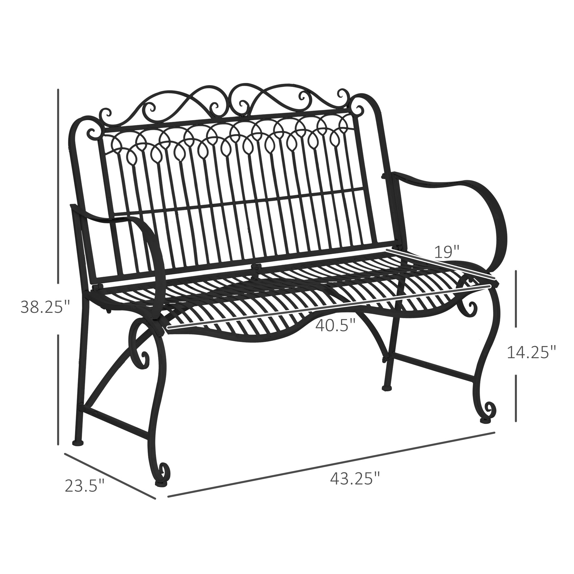 Outsunny Antique Garden Bench with Armrests & Back for Front Porch, Patio, Park, Lawn, Black