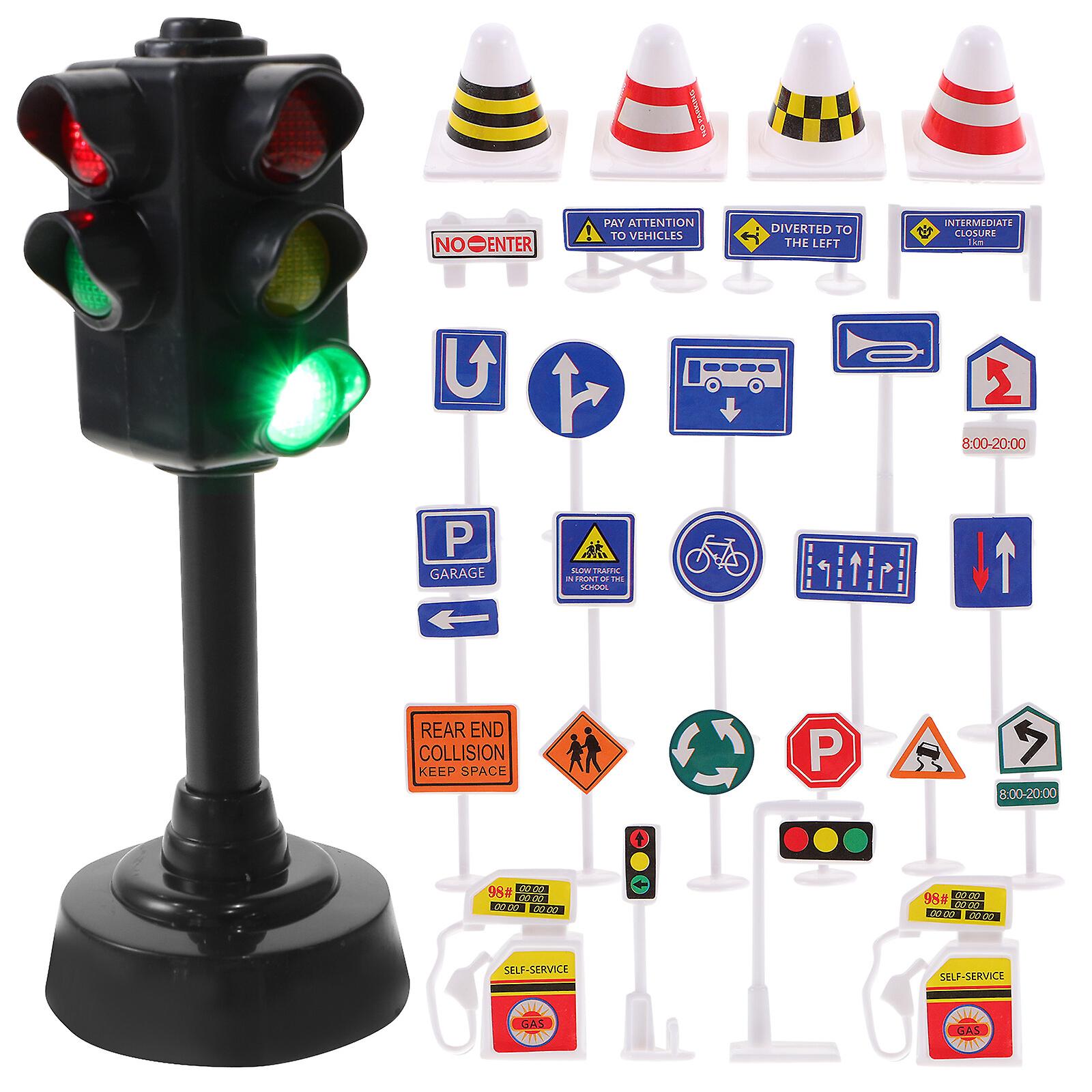 1 Set Of Traffic Barricades Sign Road Traffic Sign Children Traffic Light Toy Educational Toy Simulated Scene Toy