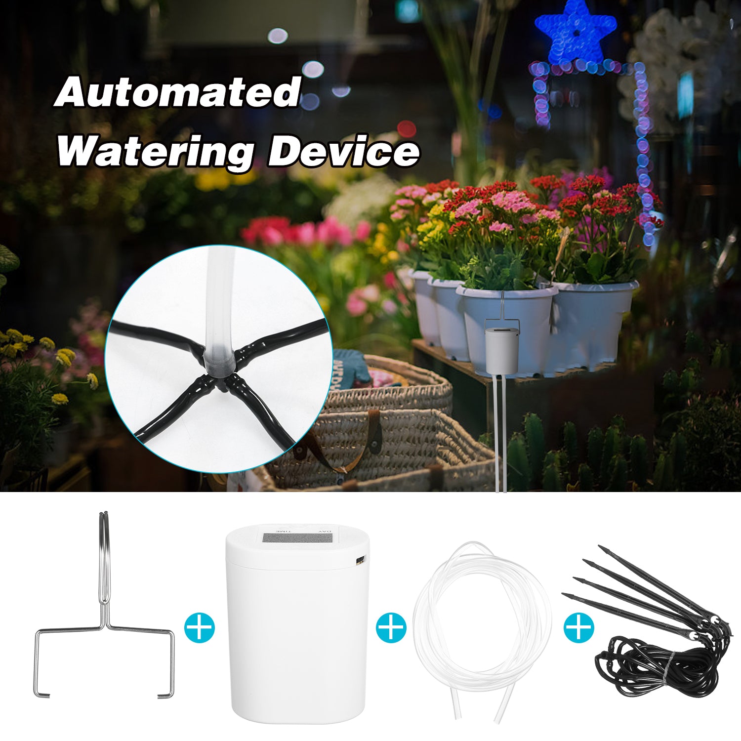 Automated Watering Device Smart Water Controller Automatically Watering System Drip Irrigation Kit for 4 Potted Plants with 2000mAh Rechargeable Battery