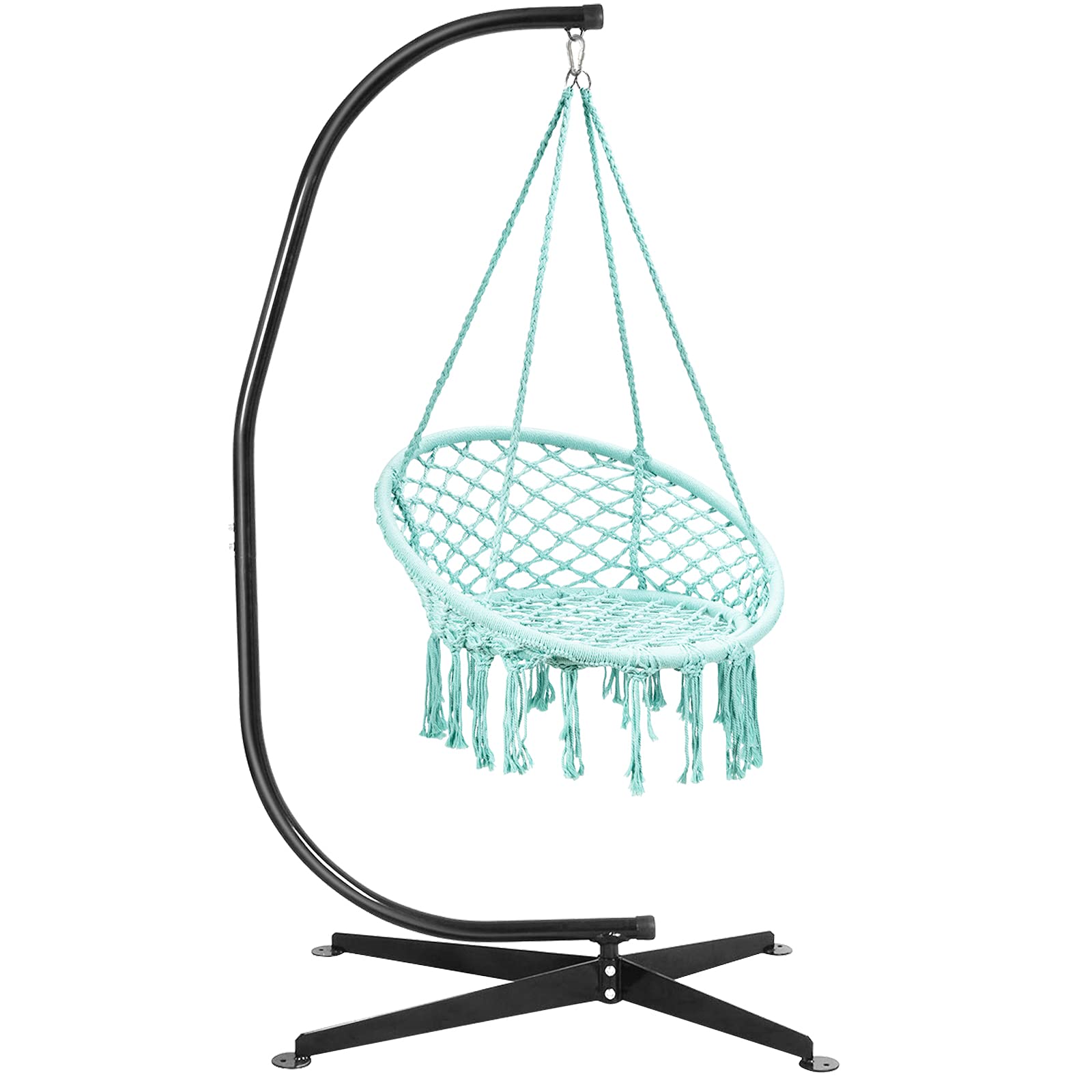 Giantex Hammock Chair with Stand, Solid Steel Heavy Duty C Stand with Macrame Hanging Chair