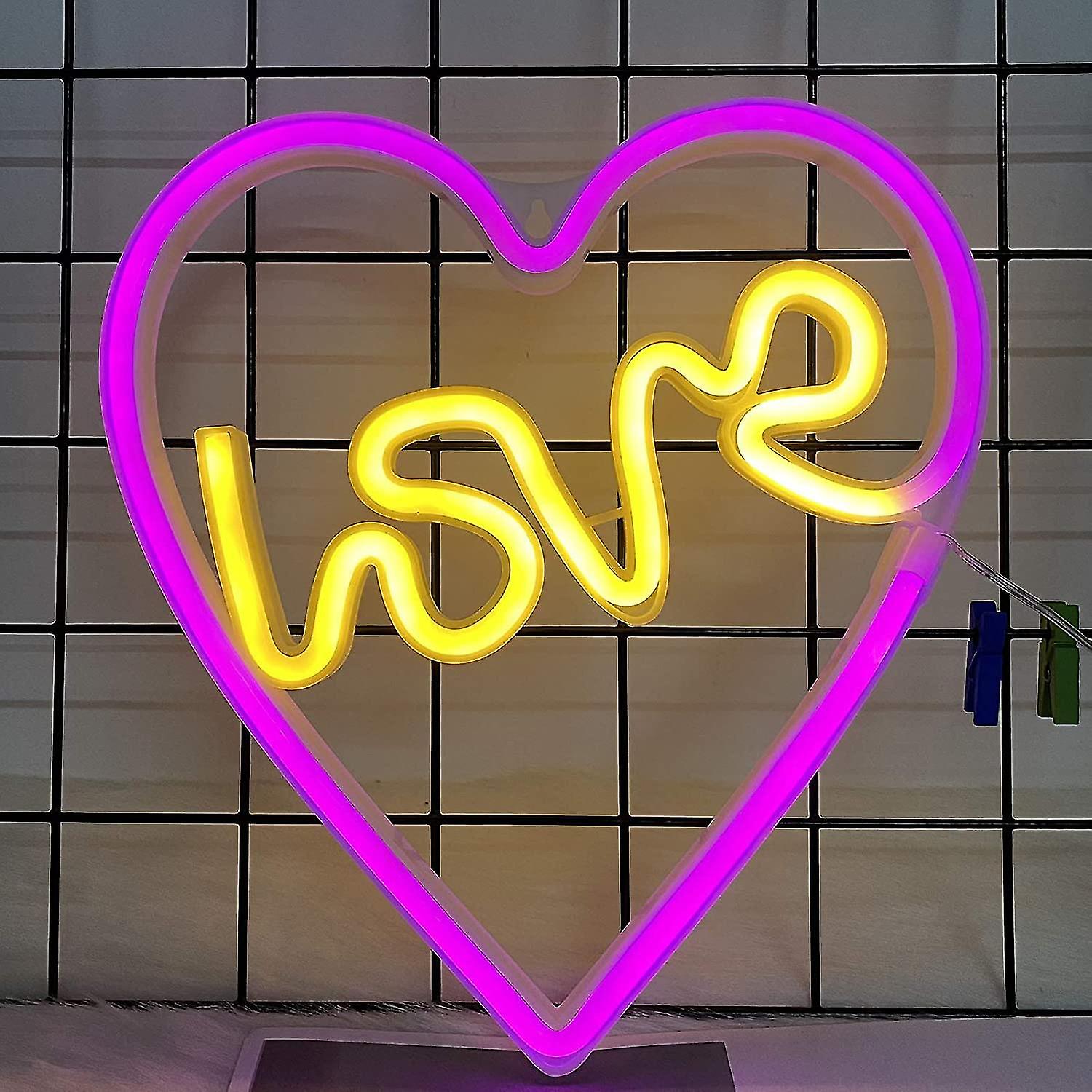 Heart Neon Sign Pink Neon Light Love Neon Lights Battery Operated Or Usb Powered Heart-shaped Lamps Neon Night Light For Wall Art，bedroom Deco