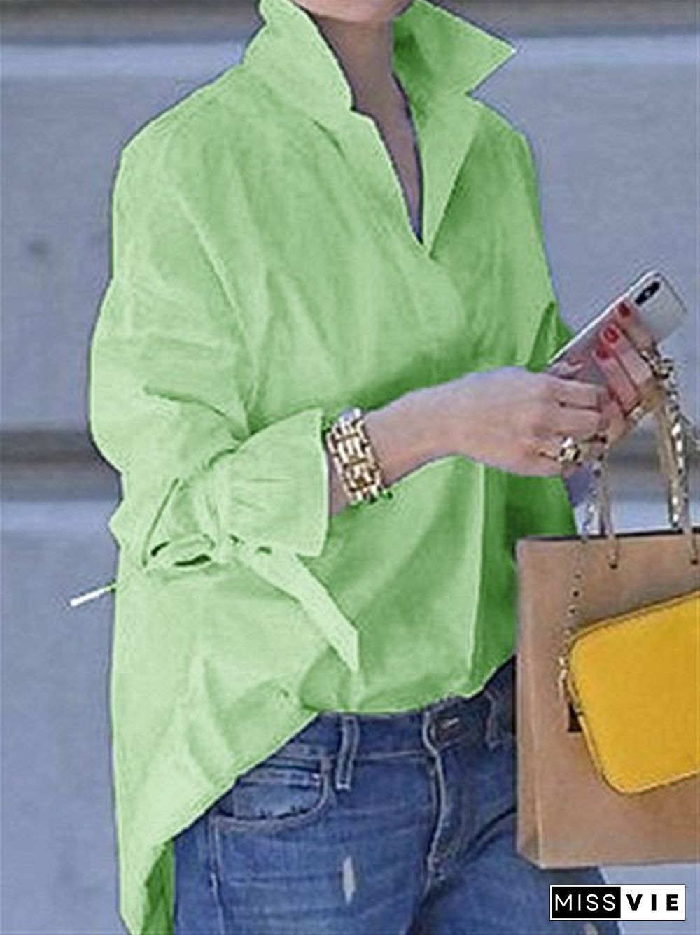 Women Plus size Basic Long Solid Color Blouse & Shirts