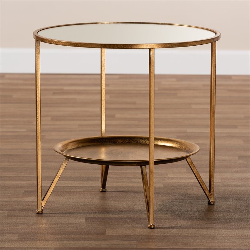 Baxton Studio Tamsin Gold Finished Metal and Mirrored Glass Table   Contemporary   Side Tables And End Tables   by HedgeApple  Houzz