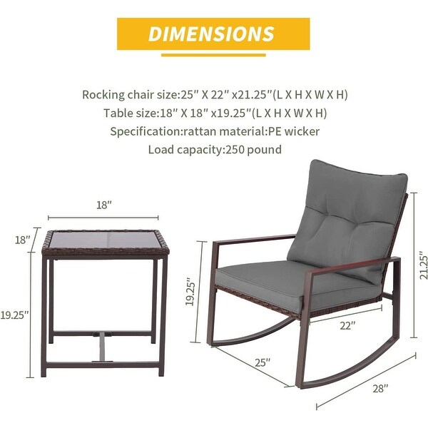 SUNCROWN 3Piece Outdoor Patio Brown Wicker Rocking Chairs Bistro Set