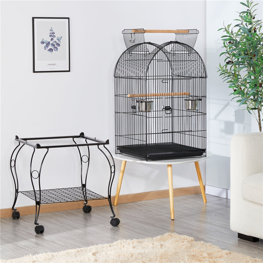 Yaheetech 59'' H Open Top Metal Bird Cage Rolling Parrot Cage with Stand For Small Birds Parakeet Lovebirds Cockatiel Canary， Black