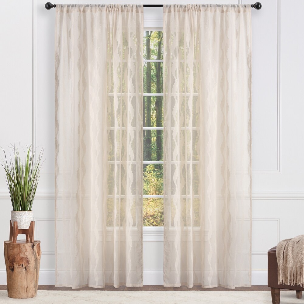 Chanasya Voile Wavy Textured Sheer Bedroom Kitchen Window Curtain Panel Pair (Set of 2)