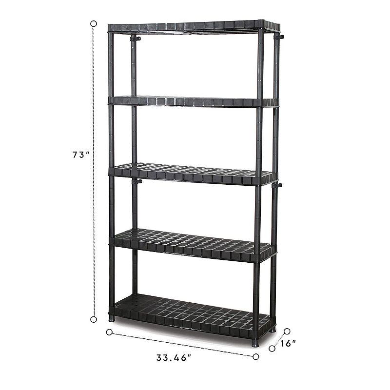 Ram Quality Products Optimo 16 inch 5 Tier Plastic Storage Shelves， Black