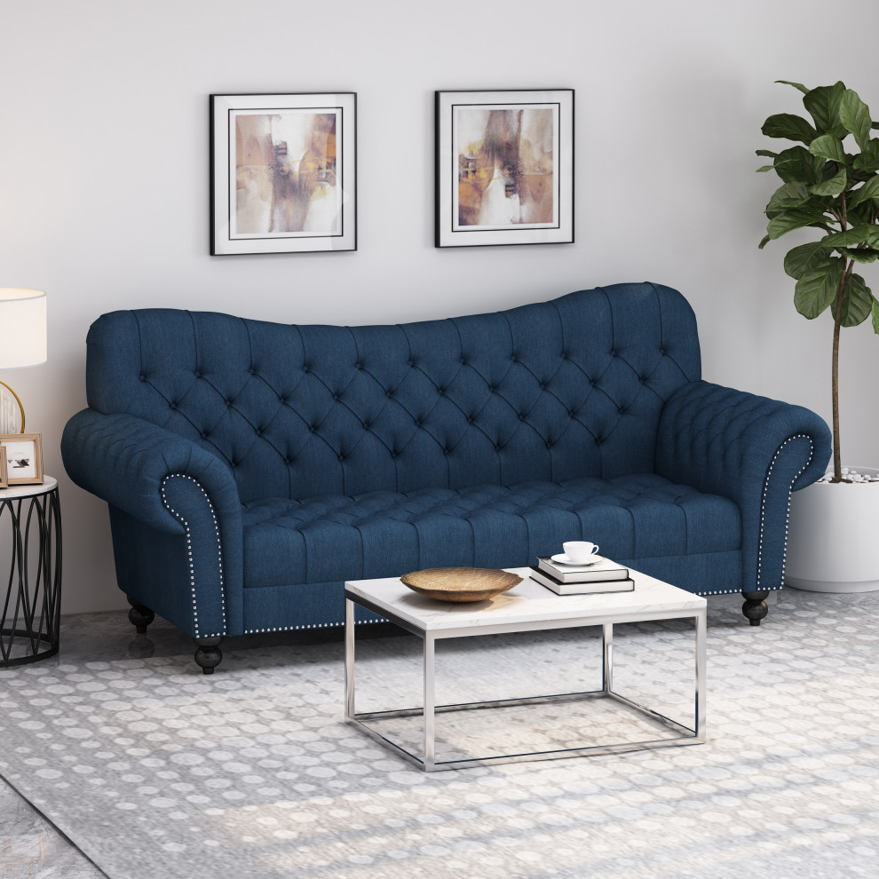 Wastacio Chesterfield Button Tufted Fabric 3 Seat Sofa   Traditional   Sofas   by GDFStudio  Houzz