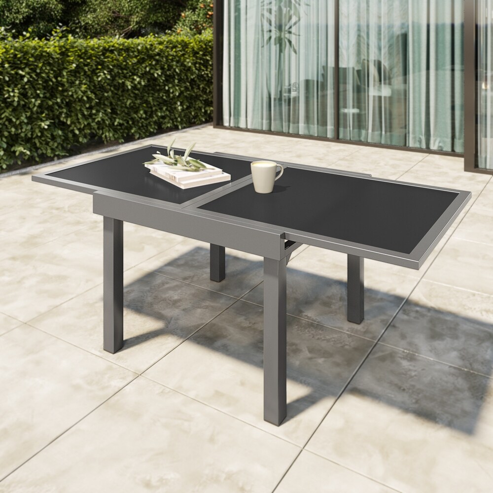 VredHom Outdoor Tempered Glass Top Aluminum Extendable Dining Table   35.4 in W x 35.4 70.9 in L x 29.5 in H