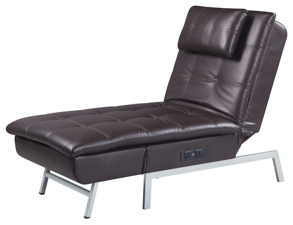 Benzara BM276215 Chaise Lounge With USB Port  Square Tufting  1 Pillow  Black   Contemporary   Indoor Chaise Lounge Chairs   by Uber Bazaar  Houzz