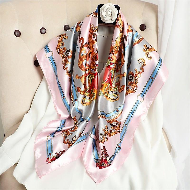 Women Silk Scarf， Square Chain Print Head Scarves