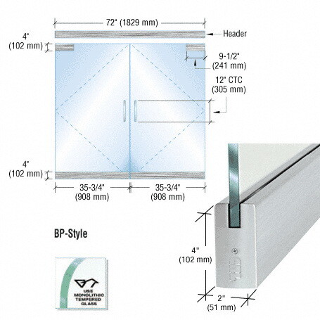 CRL Dry Glazed Frameless Glass 6' BP Style Double ...