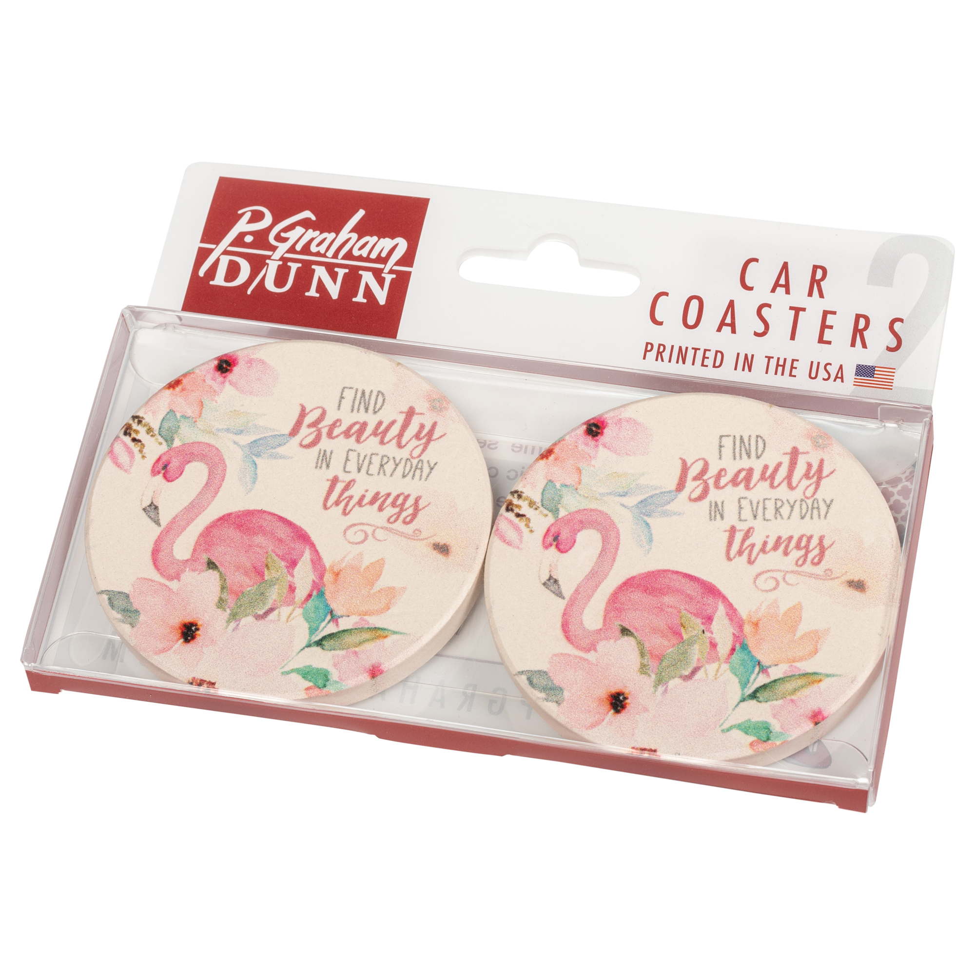 Find Beauty in Everyday Things Flamingo Watercolor 2.75 x 2.75 Absorbent Ceramic Car Coasters Pack of 2