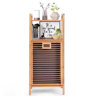 Costway Natural Bamboo Laundry Hamper Tilt Out Bin Shelf Storage HW56582