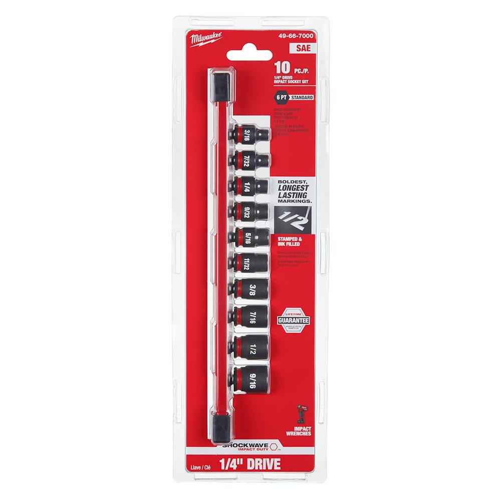 MW SHOCKWAVE 14 in. Drive SAE 6 Point Impact Socket Set (10-Piece) 49-66-7000