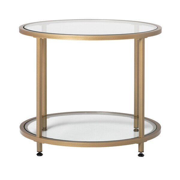 Carbon Loft Heimlich Round Glass Side Table with Metal Frame