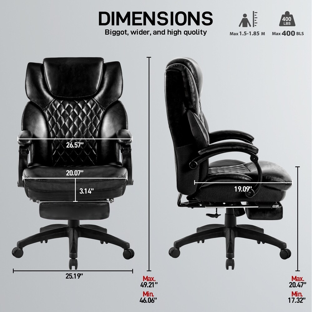 High Back Big   Tall 400lb Office Chair with Footrest Bonded Leather Ergonomic Executive Desk Computer Swivel Chair