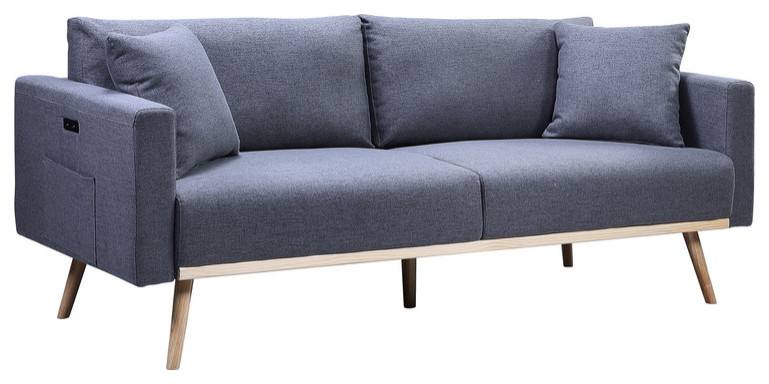 Easton Linen Sofa Loveseat Chair Set With USB Charging Ports   Midcentury   Living Room Furniture Sets   by Lilola Home  Houzz