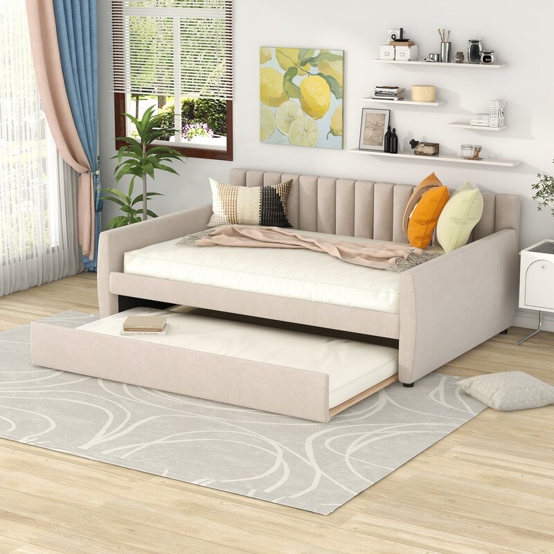 Velvet Upholstered Daybed with 2 Storage Drawers/ Trundle