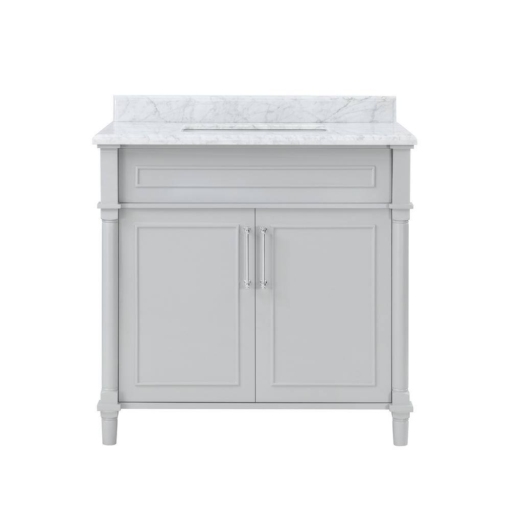 Home Decorators Collection Aberdeen 36 in. W x 22 in. D x 34.5 in. H Bath Vanity in Dove Gray with White Carrara Marble Top 8103600270