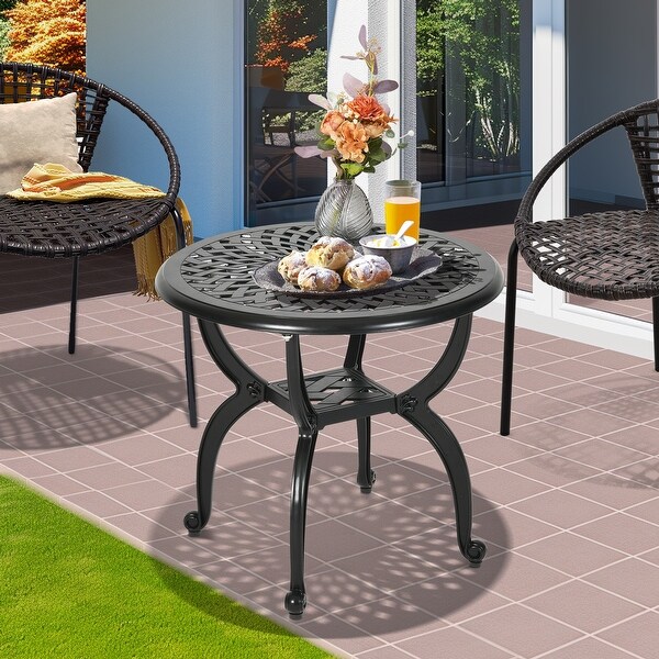 Moasis Outdoor Cast Aluminum Round Side Table Patio Bistro Coffee Table