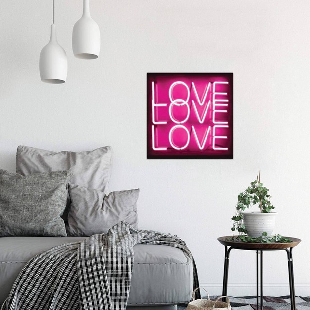 Neon Love Love Love Pink On Black By Hailey Carr Unframed Wall Canvas Icanvas