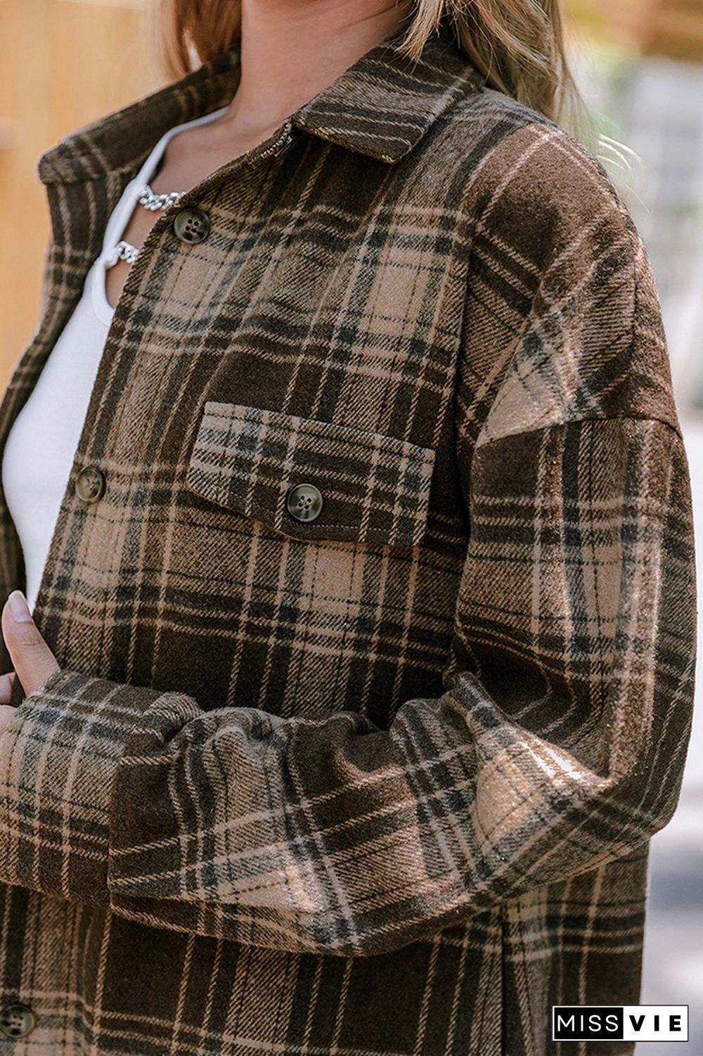 Plaid Long Length Open Button Jacket Coats