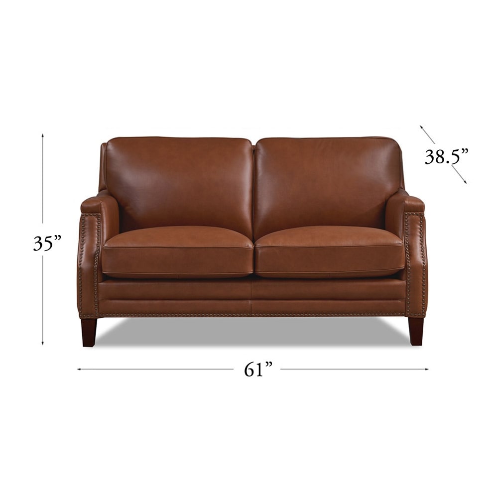 Hydeline Camano Top Grain Leather Loveseat With Feather  Memory Foam and Springs
